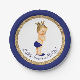Assiettes En Carton Baby shower Royal Blue Gold