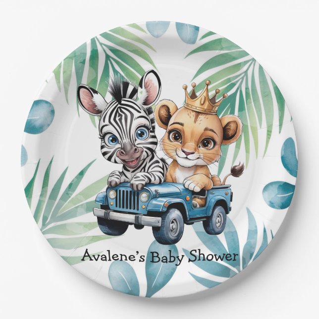 Assiettes En Carton Baby shower Royal Safari Ride Boy (Devant)