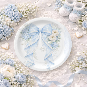 Assiettes En Carton Baby Shower Ruban Arc-en-ciel Floral Dentelle Bleu