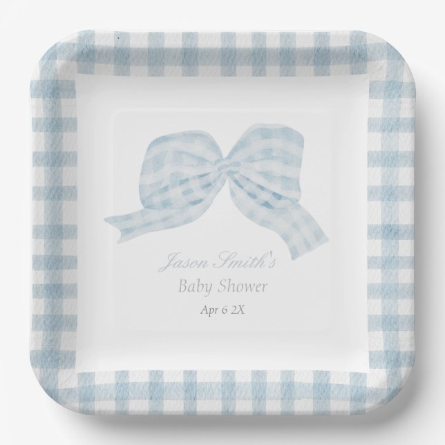 Assiettes En Carton Baby shower ruban bleu mou (Recto)