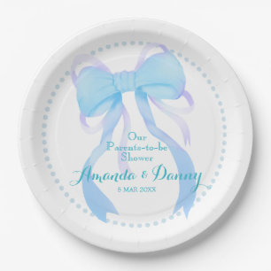 Assiettes En Carton Baby Shower Ruban Bleu pour Garçon 