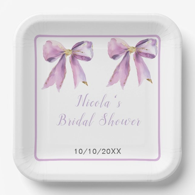 Assiettes En Carton Baby Shower Ruban Coquette Violet Mariage (Recto)