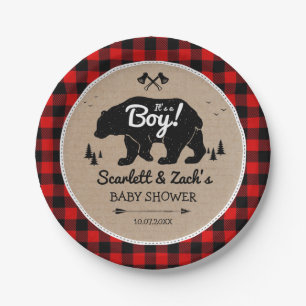 Assiettes En Carton Baby shower Russe de l'ours bûcheron