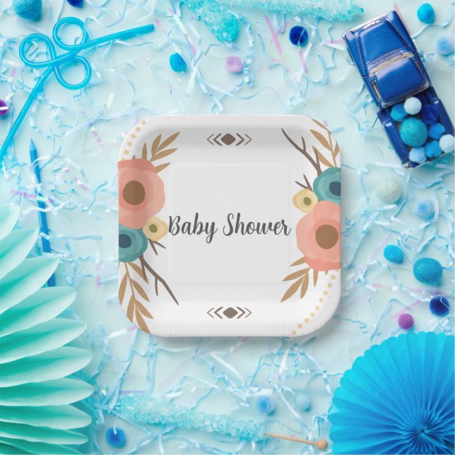 Assiettes En Carton Baby shower rustique bohème (Fête)