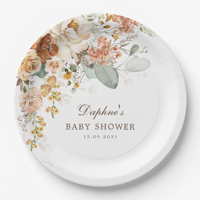 Assiettes En Carton Baby shower Rustique Boho Terracotta (Devant)
