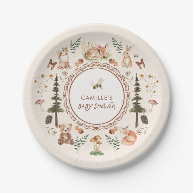 Assiettes En Carton Baby shower Rustique Bois d'hiver Woodland (Devant)