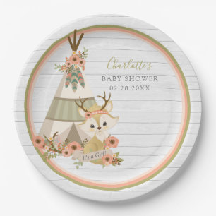Assiettes En Carton Baby shower rustique Booho Fox