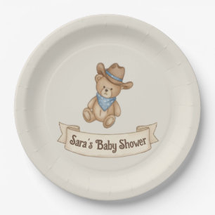 Assiettes En Carton Baby shower rustique Cowboy Watercolor Boy