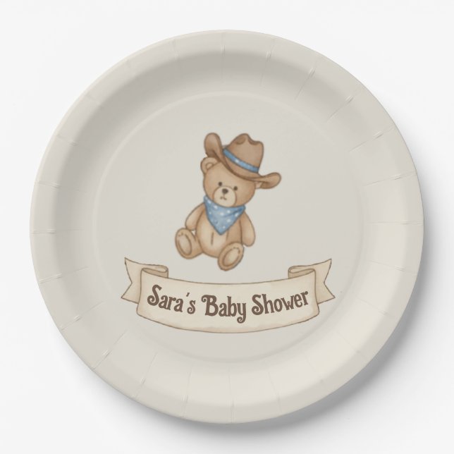 Assiettes En Carton Baby shower rustique Cowboy Watercolor Boy (Devant)