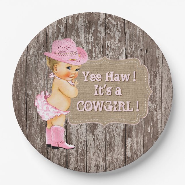 Assiettes En Carton Baby shower rustique Cowgirl (Devant)