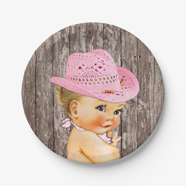 Assiettes En Carton Baby shower rustique Cowgirl (Devant)