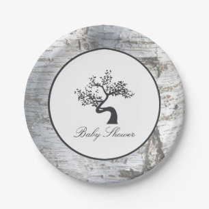 Assiettes En Carton Baby shower rustique de bouleau argenté