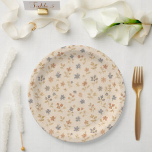Assiettes En Carton Baby Shower Rustique Fleurs Tannées Bleues