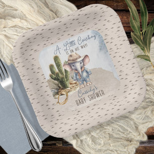 Assiettes En Carton Baby shower rustique Western Elephant Cowboy Boy
