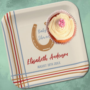 Assiettes En Carton Baby shower rustique Western Horseshoe