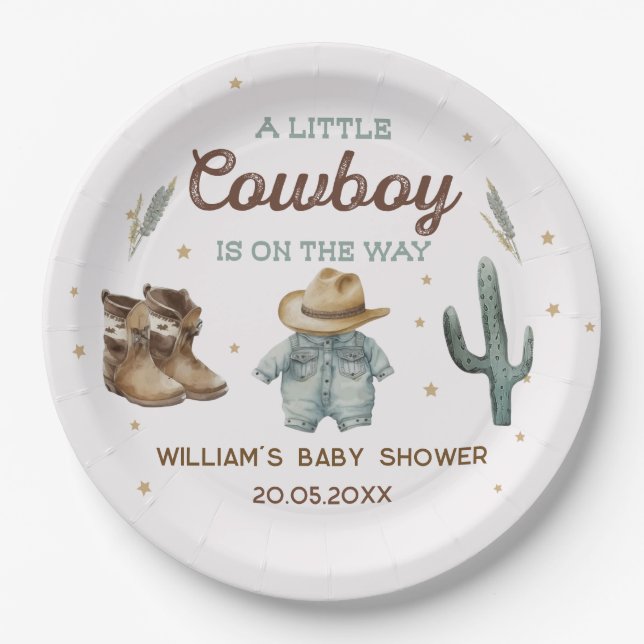 Assiettes En Carton Baby shower rustique Wild West Cowboy (Devant)