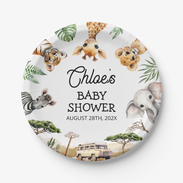 Assiettes En Carton Baby shower Safari Animaux (Devant)
