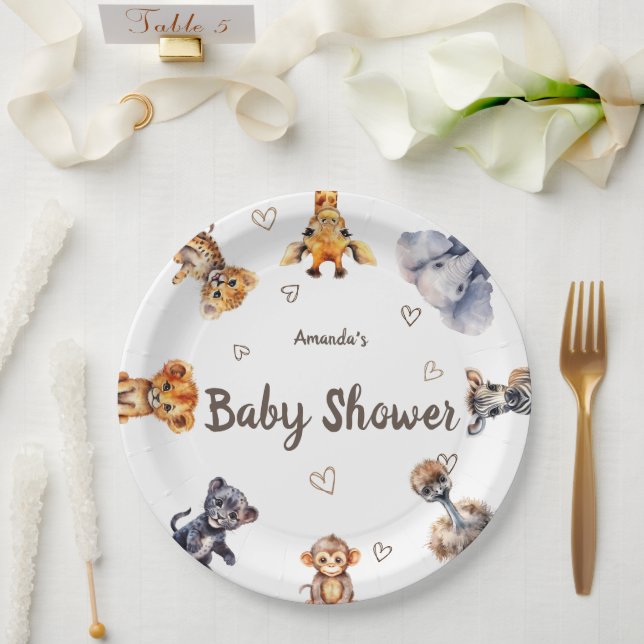 Assiettes En Carton Baby shower Safari Animaux mignons (Mariage)