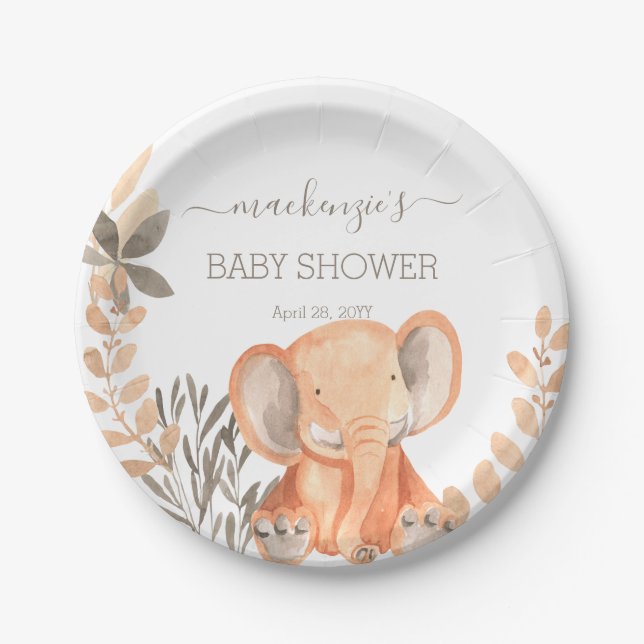 Assiettes En Carton Baby shower Safari Elephant Aquarelle (Devant)