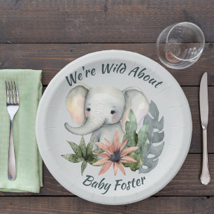 Assiettes En Carton Baby shower Safari Plaques d'éléphant