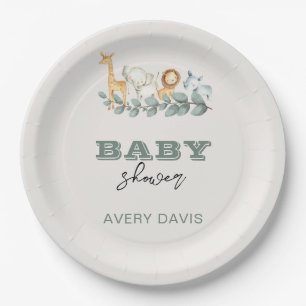 Assiettes En Carton Baby shower Safari vert 9" Plaques de papier rond