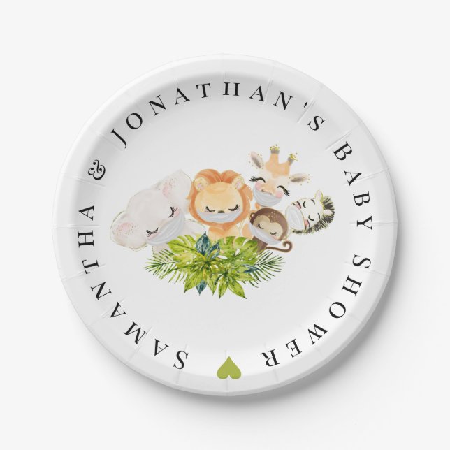 Assiettes En Carton Baby shower Safari Wild Baby Animaux (Devant)