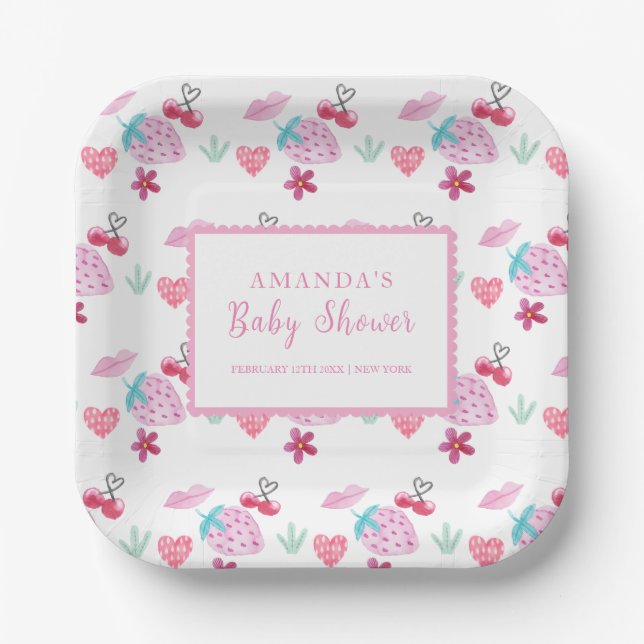 Assiettes En Carton Baby shower Saint-Valentin rose Berry Sweet (Recto)