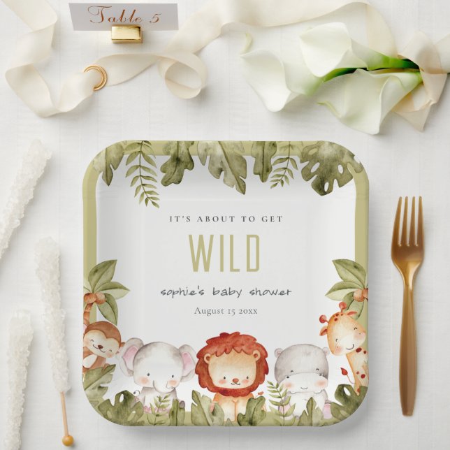 Assiettes En Carton Baby shower sauvage de Safari Tropical Animaux (Mariage)