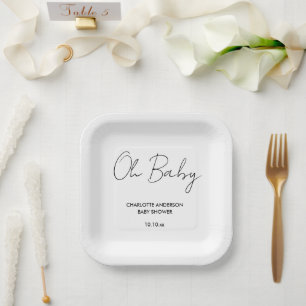 Assiettes En Carton Baby shower script moderne blanc et noir élégant