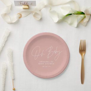 Assiettes En Carton Baby shower script moderne rose rose girly élégant