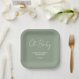 Assiettes En Carton Baby shower script moderne sauge vert élégant