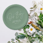 Assiettes En Carton Baby shower script moderne sauge vert élégant<br><div class="desc">Baby shower script moderne sauge vert élégant design d'invitation de fête. Conception idéale sans distinction de genre. Parfait coordination printemps,  été automne,  automne d'automne conception baby shower d'hiver automne.</div>