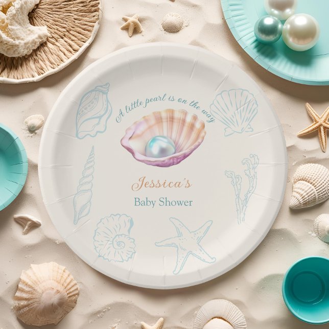 Assiettes En Carton Baby shower Seashell Beach Little Pearl (Créateur téléchargé)