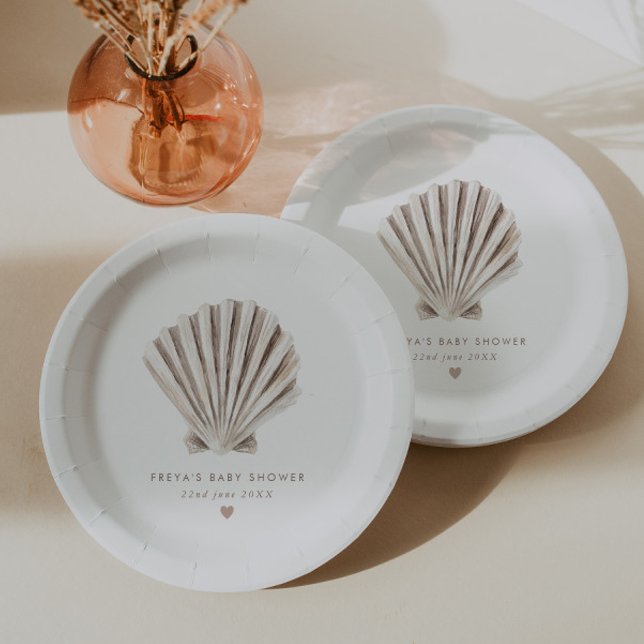 Assiettes En Carton Baby shower Shell (Zazzle Shell Baby Shower Paper Plates)