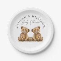Baby shower simple Aquarelle Teddy Bear Twins