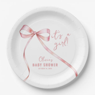 Assiettes En Carton Baby shower simple de fille à la cou rose