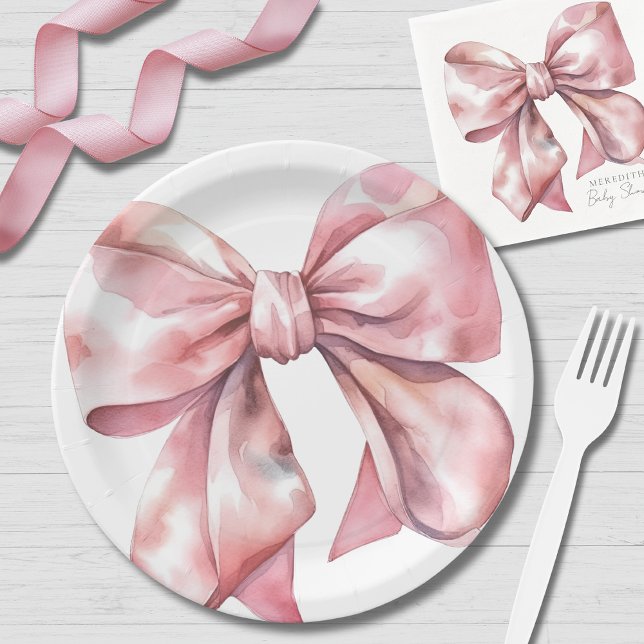 Assiettes En Carton Baby Shower Simple Ruban Rose (Simple Pink Bow Baby Shower Paper Plates)