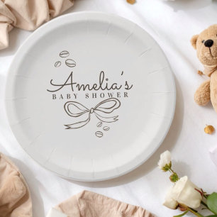 Assiettes En Carton Baby Shower Simple Thème Café avec un Arc
