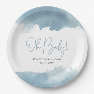 Assiettes En Carton Baby shower Sky Blue Watercolor