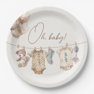 Assiettes En Carton Baby shower Soft Boho Neutral Vêtements de bébé