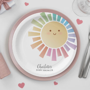 Assiettes En Carton Baby shower solaire arc-en-ciel coloré
