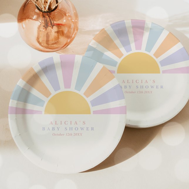 Assiettes En Carton Baby shower Soleil Ici Venez Les Rayons Soleil Ros (Créateur téléchargé)