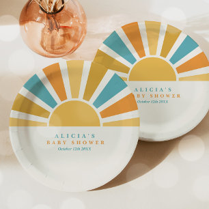 Assiettes En Carton Baby shower Soleil Venez Ici Le Son Jaune Rayons
