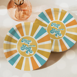 Assiettes En Carton Baby shower Soleil Venez Ici Le Son Jaune Rayons