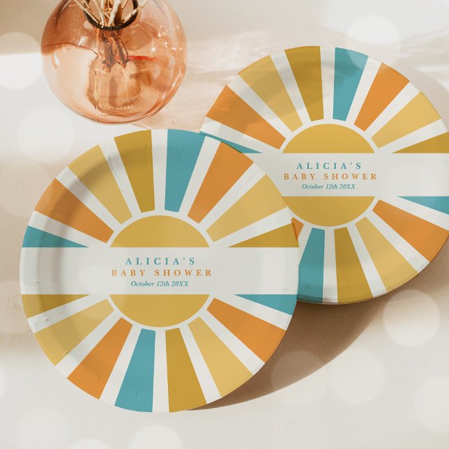 Assiettes En Carton Baby shower Soleil Venez Ici Le Son Jaune Rayons (Créateur téléchargé)