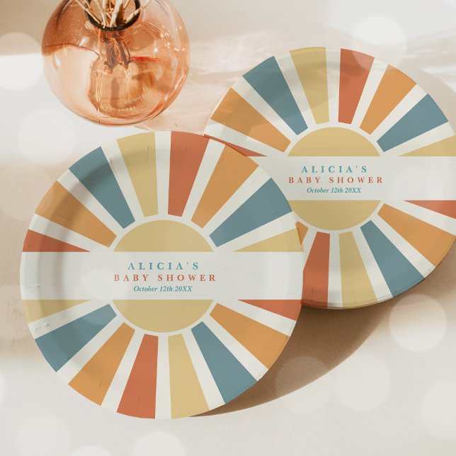Assiettes En Carton Baby shower Soleil Venez Ici Le Son Jaune Rayons (Créateur téléchargé)