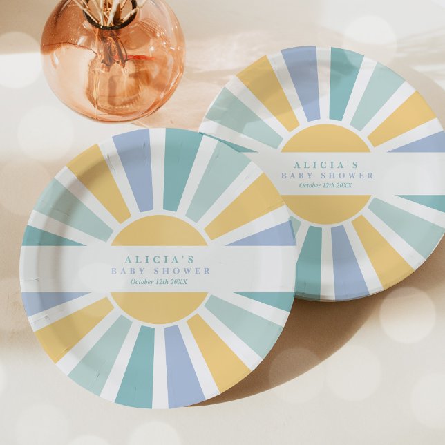 Assiettes En Carton Baby shower Soleil Venez Ici Le Son Jaune Rayons (Créateur téléchargé)