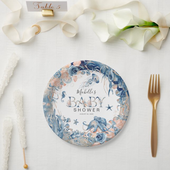 Assiettes En Carton Baby shower sous-marin d'aquarelle enchanteur (Mariage)