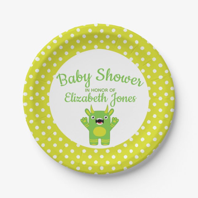 Assiettes En Carton Baby shower Stripey Green Little Monster (Devant)