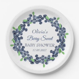 Assiettes En Carton Baby Shower Sucré aux Baies Bébé Fille Garçon Bleu